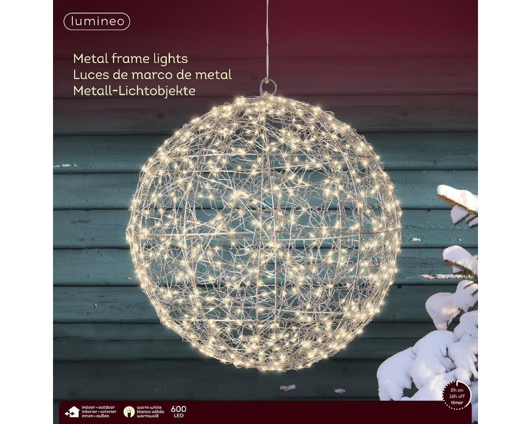 Micro LED frame light gb metal ball steady outdoor silver/warm white dia38cm