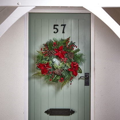 50CM Poinsettia Wreath With Cone and Berry