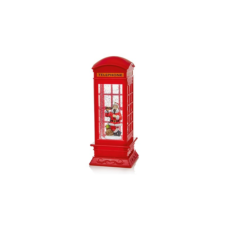 27cm Red Telephone Box W-Santa on the phone - Water Spinner