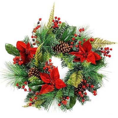 50CM Poinsettia Wreath With Cone and Berry