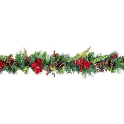 1.8M Poinsettia Garland With Cone and Berries