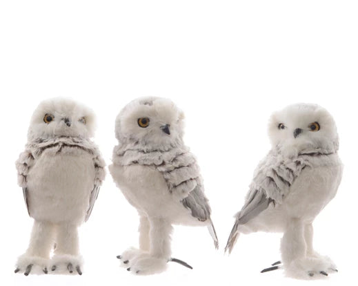 Owl polyester plush, feathers 3ass