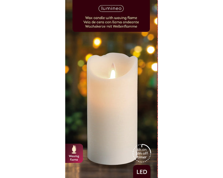 LED waving candle wax wave top BO indoor cream/warm white dia7.5cm x H.15cm