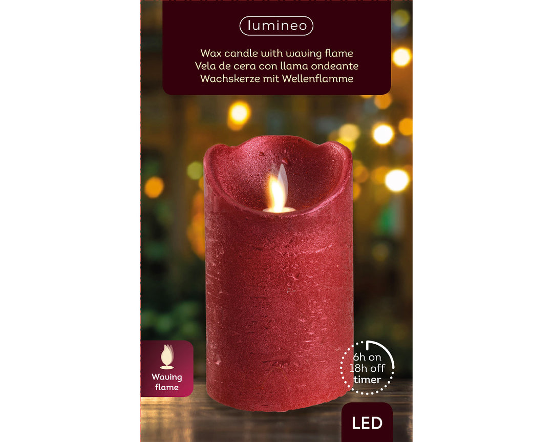 LED waving candle wax wave top BO indoor christmas red/warm white dia7.5cm x H.12.5cm