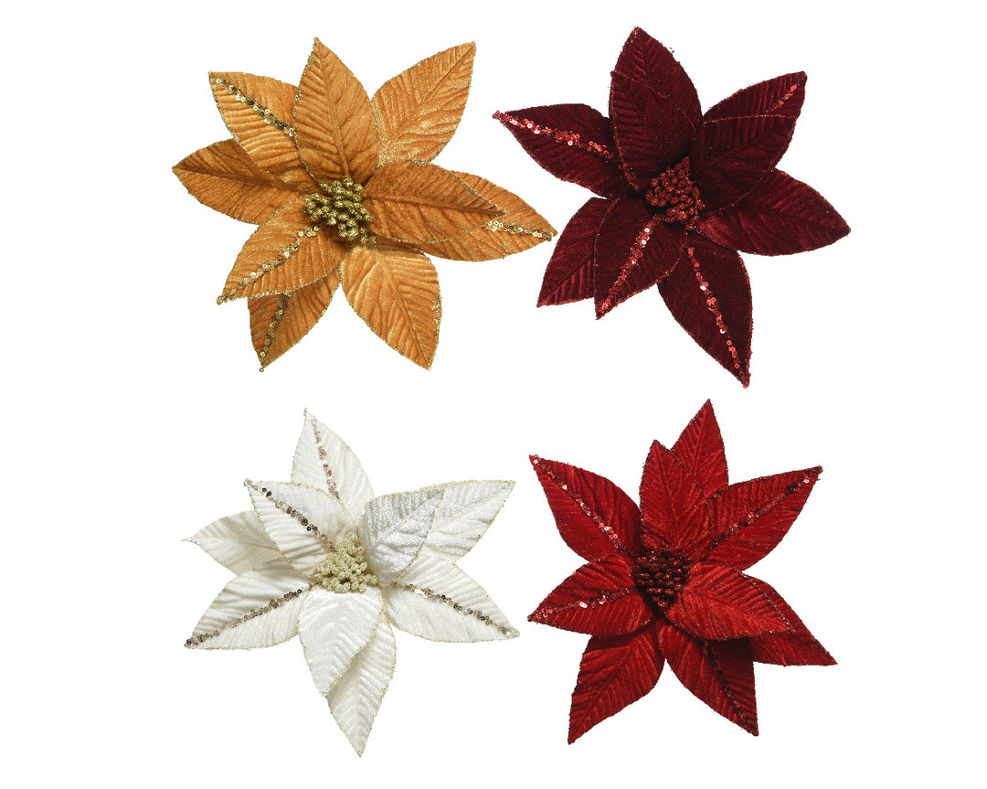 Poinsettia on clip polyester spangels velvet 4col ass assorted