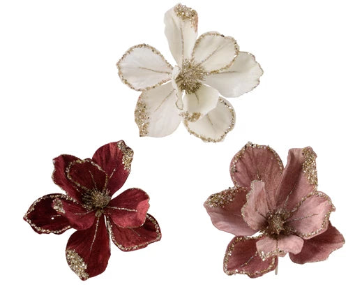 Flower on clip polyester velvet glitter